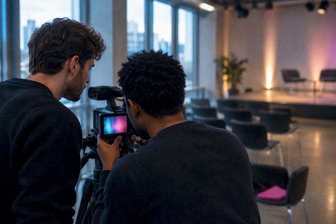 Two men filming an inclusive event