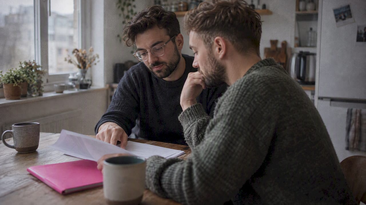 Couple reviewing wedding photography contract