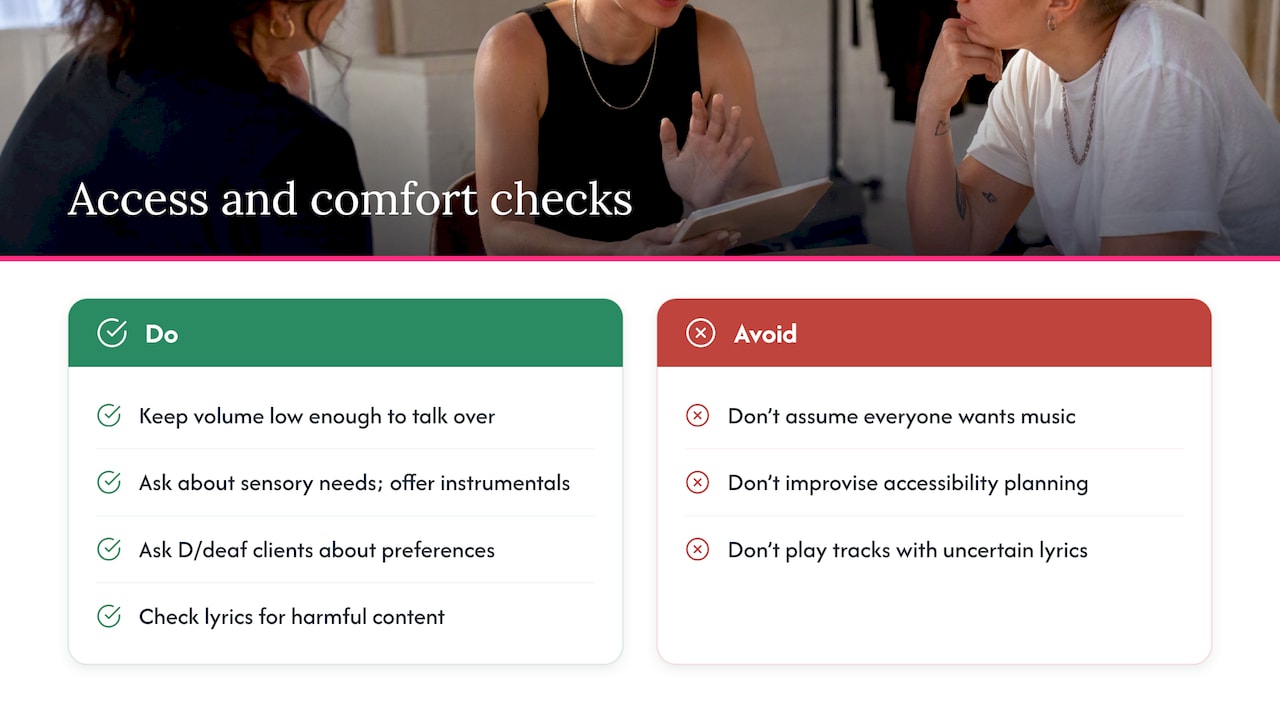 Four music access checks for inclusive shoots